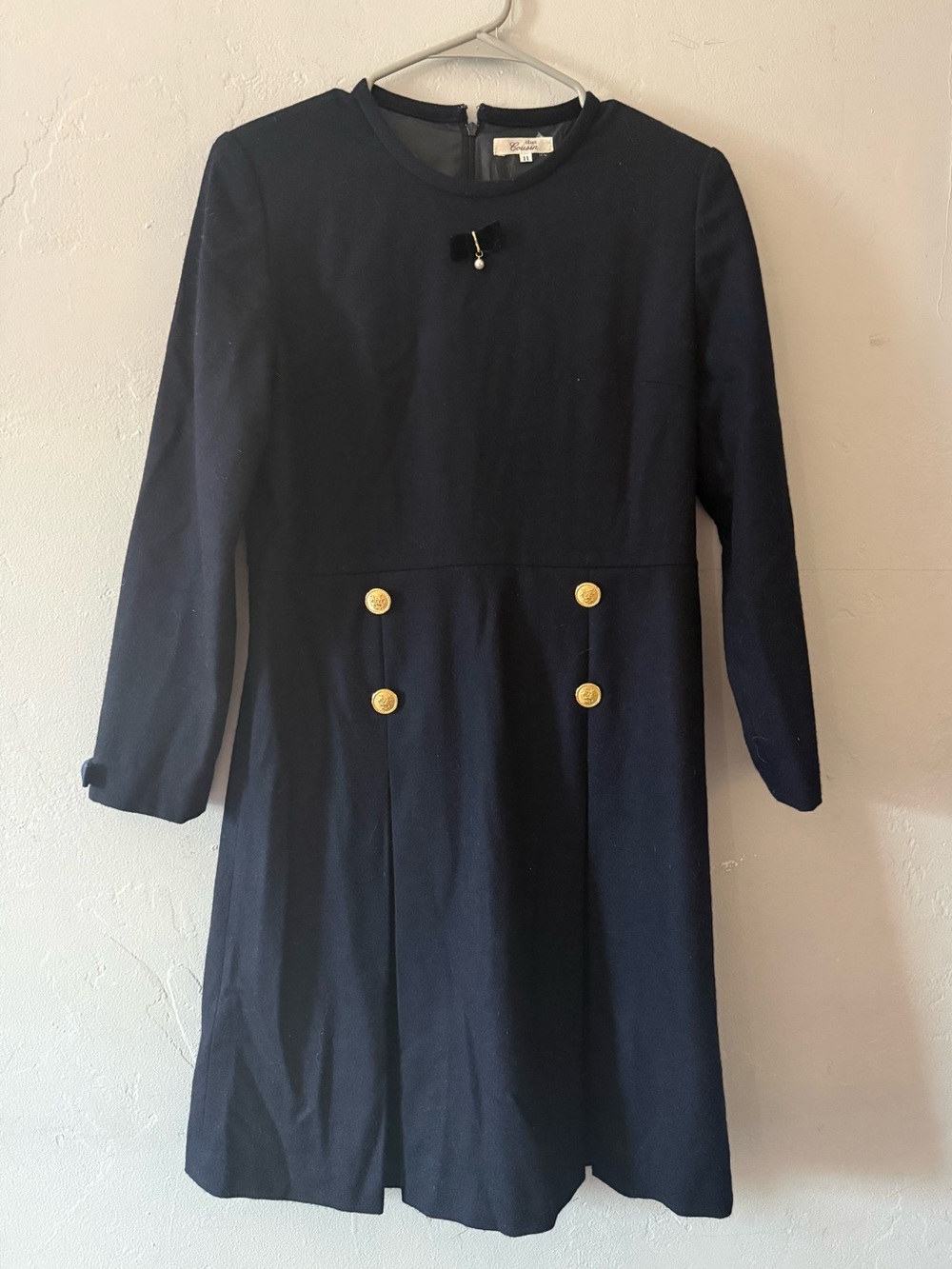 Cesar Cousin Classic Navy Long Sleeve Wool Gold Button Dress